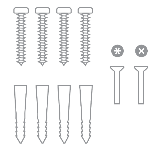 Wall screws, wall screw anchors, and security screws