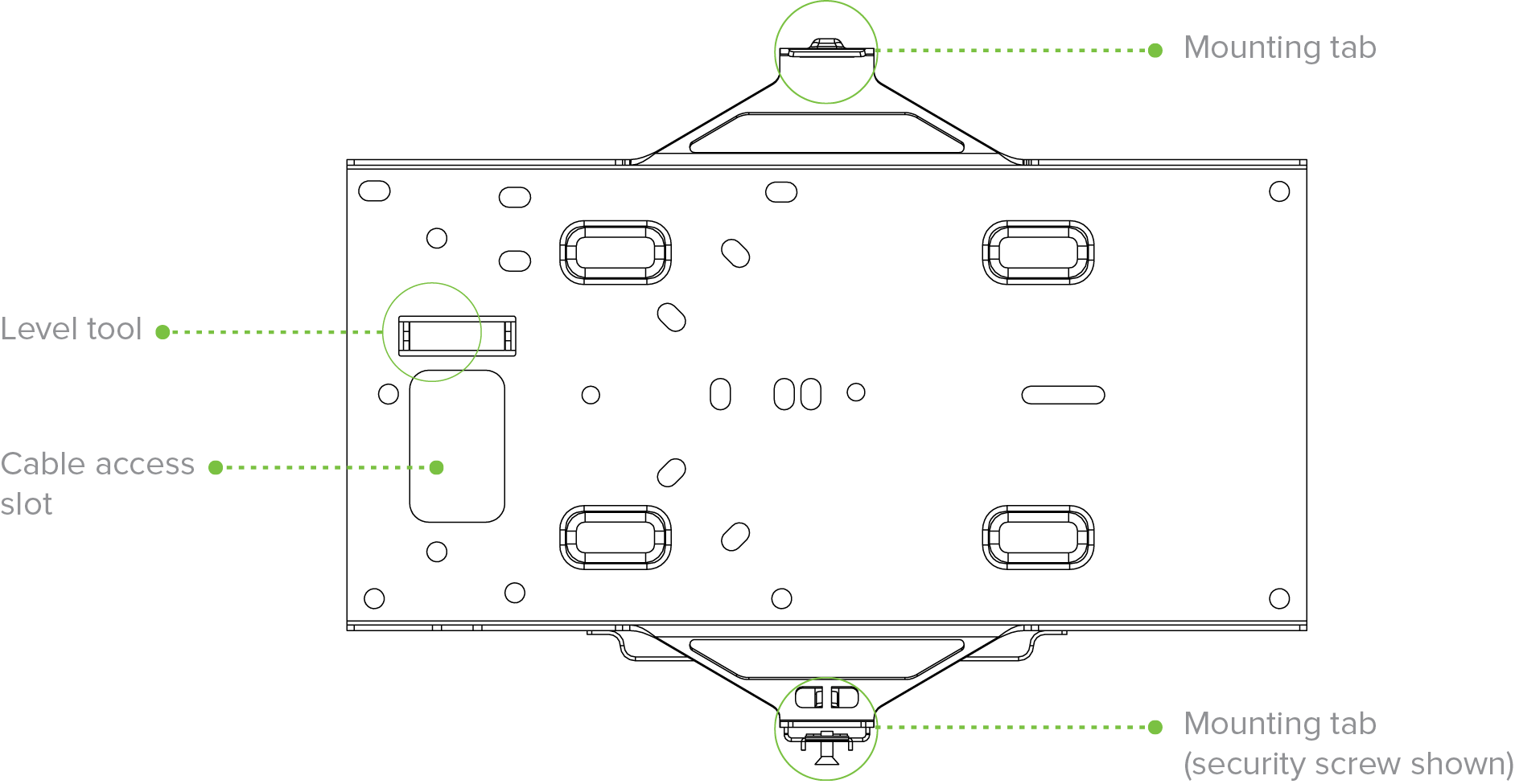 The picture shows the MR42 mount cradle with features described.