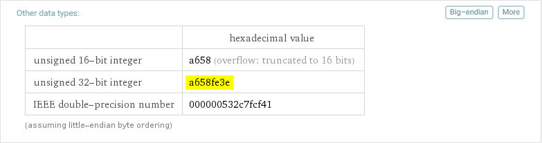 The image shows "unsigned 32-bit integer" value highlighted in the tool output