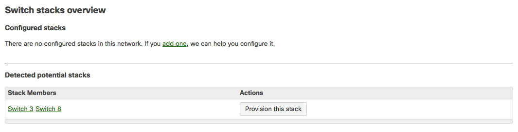 Configure the switch stack in dashboard