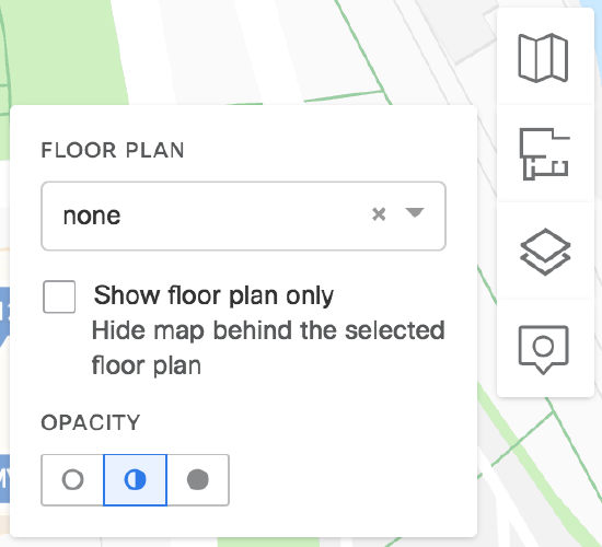 Different map options for viewing network device locations. Uploaded floor plans can be viewed here as well.