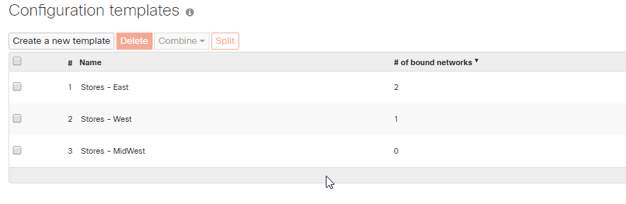 to rebind a network to another template, select the network and click on rebind to the destination network name