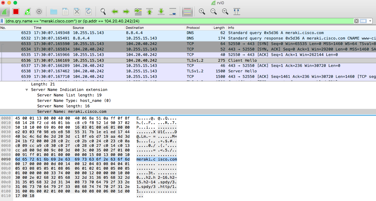 Example Wireshark packet capture output shown.