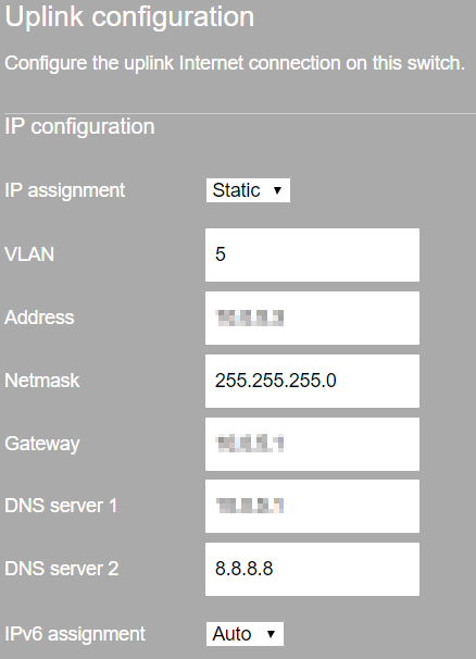 Uplink Configuration Tab on the Local Status Page, Static IP setup
