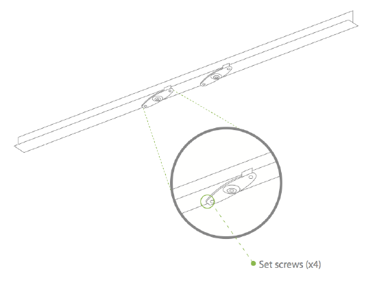 Tighten the set screws on the T-rail clips