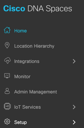 Login to Spaces Dashboard https://dnaspaces.io/  Go to Setup > Wireless Networks.