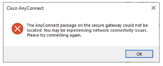 Anyconnect secure gateway error cannot be located