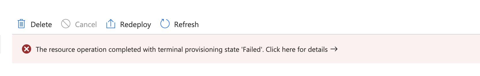 Provisioning failure error pop up in Azure