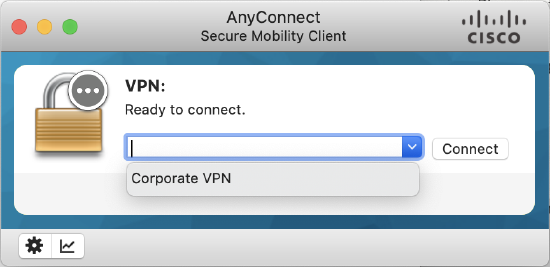 AnyConnect secure mobility client hostname dropdown menu option for saved connections.