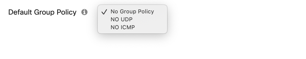 Default Group Policy options with three options: No Group Policy, No UDP, No ICMP.