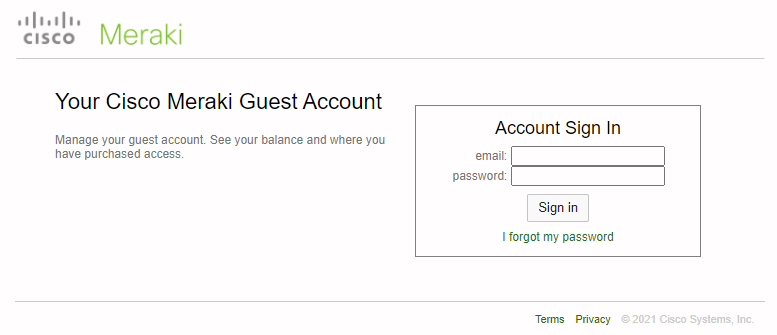 Dashboard Login - Cisco Meraki Guest Account