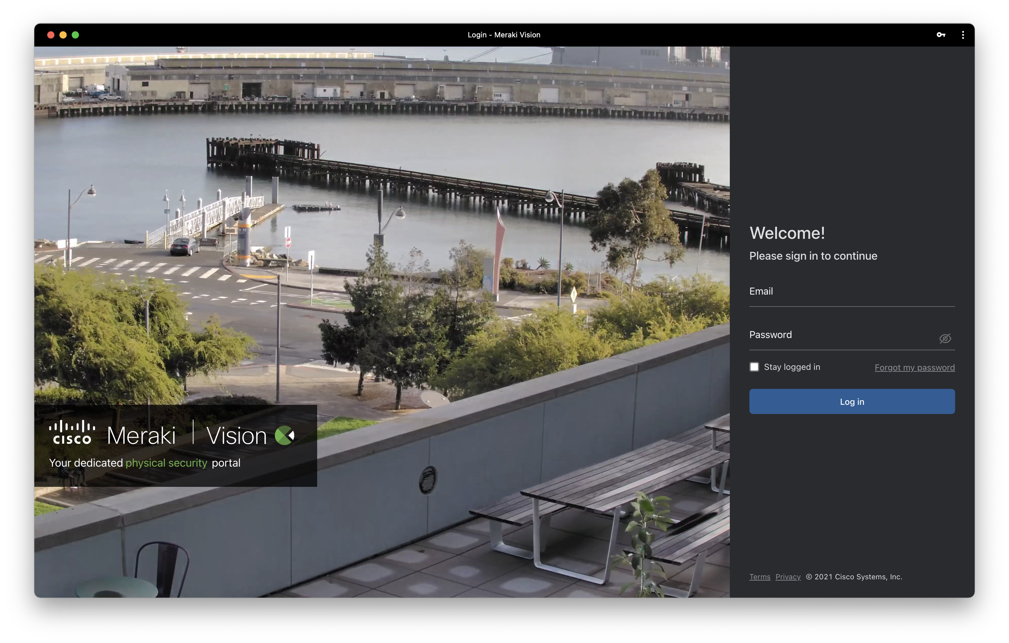 This image illustrates the steps to access the Meraki Vision portal by navigating to vision.meraki.com and signing in with Dashboard credentials.