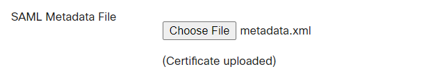 Upload box for SAML metadata file  