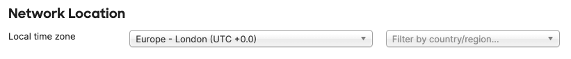 Network Location local time zone is configured in the Meraki dashboard by navigating to Network-wide > Configure > General and choose the time-zone for your VMX network.