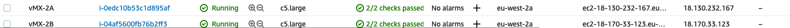 Screenshot of AWS console showing the status of both instances by navigating to EC2 > Route Table.