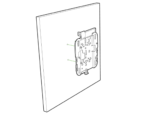 Place the universal mounting bracket over the faster holes and then use screws up to 6 mm in diameter and at least 1 - 1/4 inch length (not included) to tighten it flush to the wall step 1