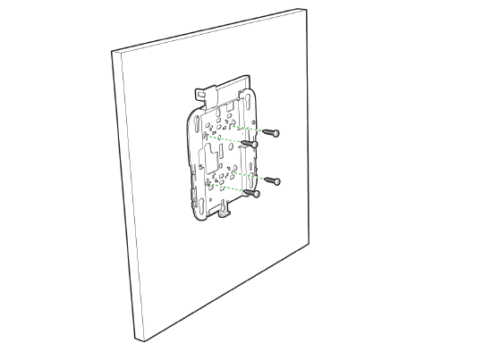 Place the universal mounting bracket over the faster holes and then use screws up to 6 mm in diameter and at least 1 - 1/4 inch length (not included) to tighten it flush to the wall step 2