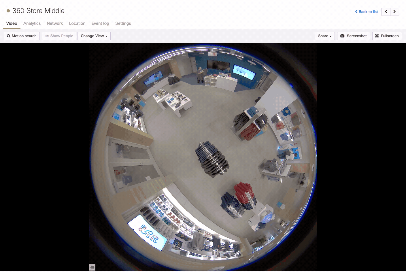This gif demonstrates how to use DPTZ and dewarped views with the MV32 camera in the Meraki dashboard.