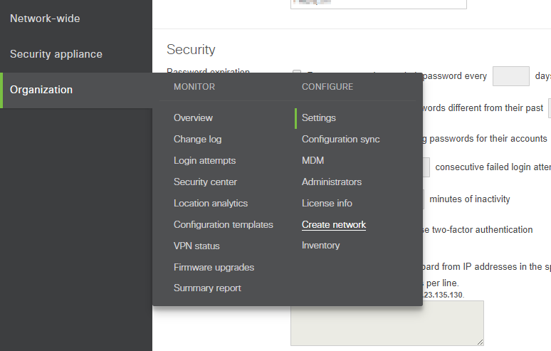 navigate to organization > configure > settings 