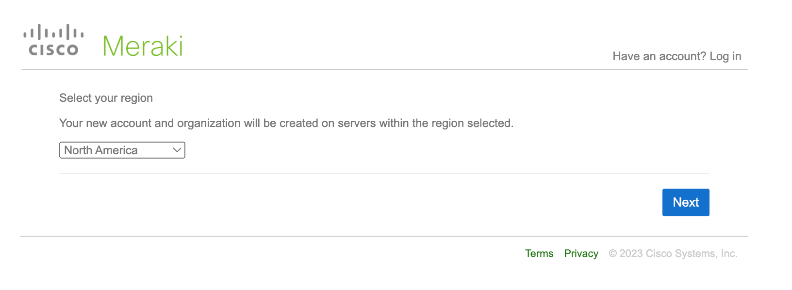 6. Create Meraki Dashboard - choose region.png