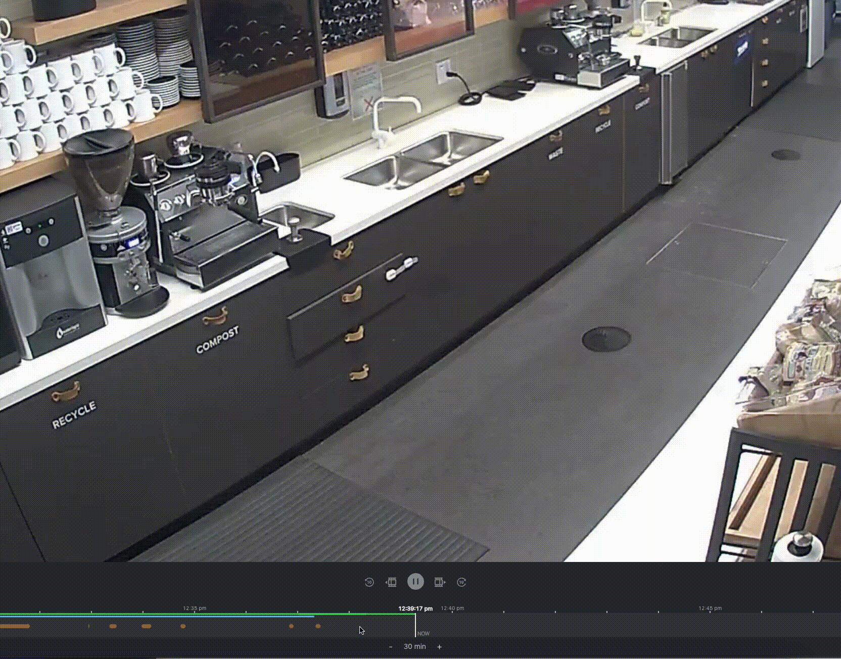 The gif is displayed to show that cameras with firmware version MV 5.2 or newer can stream video from a few seconds before the current time in single camera view on Vision Portal and Mobile App.