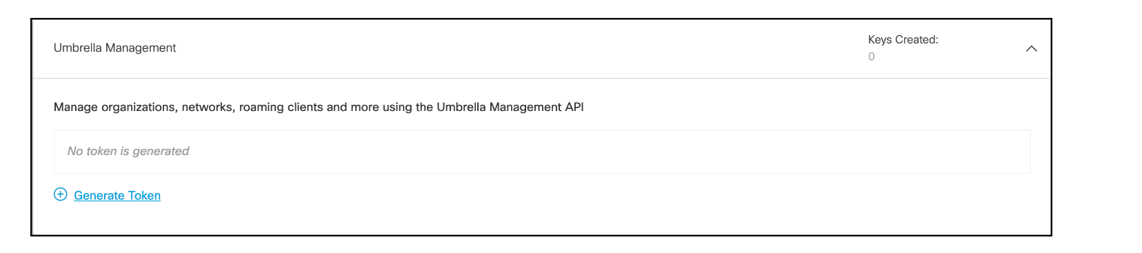 Generate token button for umbrella management.