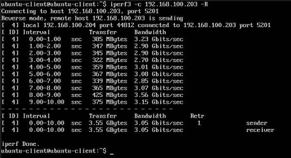 Screenshot of iperf client on linux