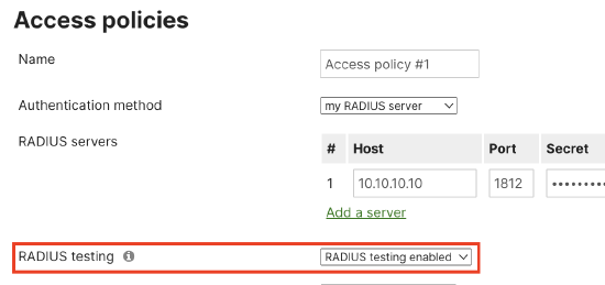 Configuring RADIUS servers for MS