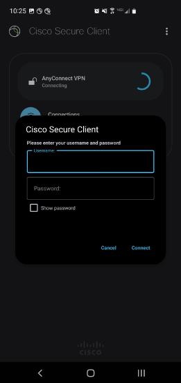 Android Secure Client login prompt.