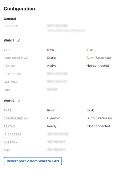 MX Dual Uplink configuration page