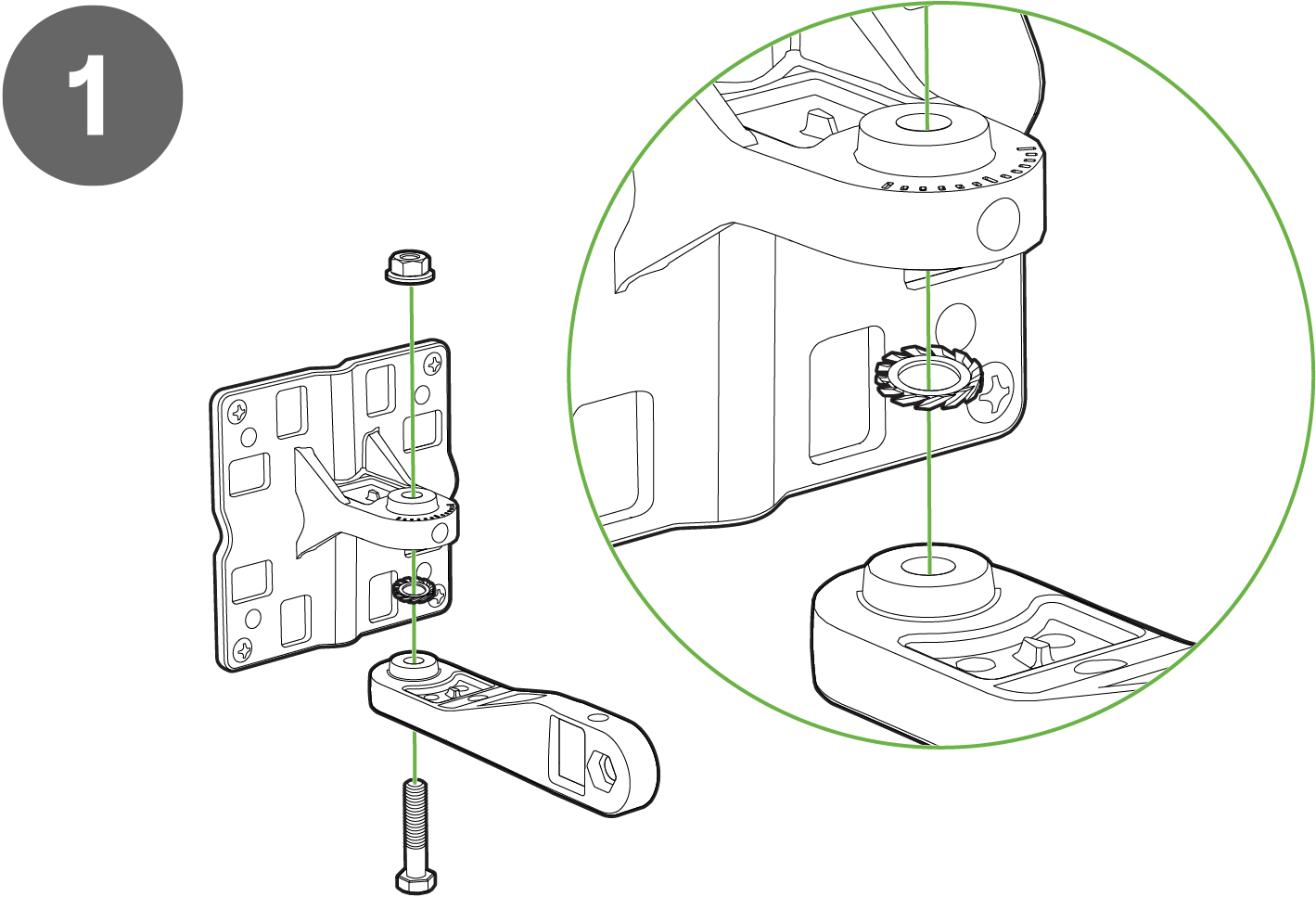 Image showing how to connect the mount arm and the wall mounting flange