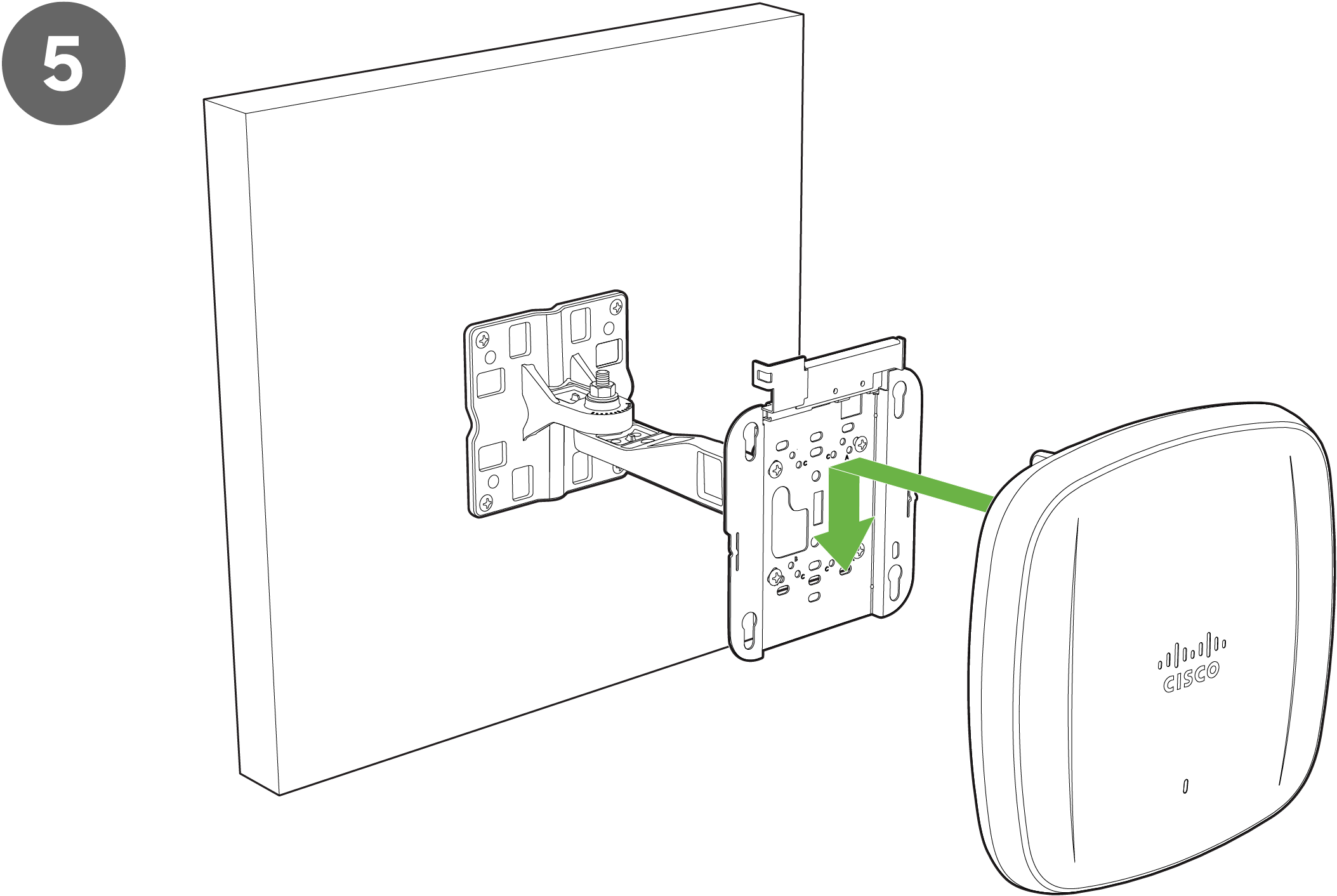 Image showing attachment of the access point to the AIR-AP-BRACKET-2 with use of a 13 mm wrench