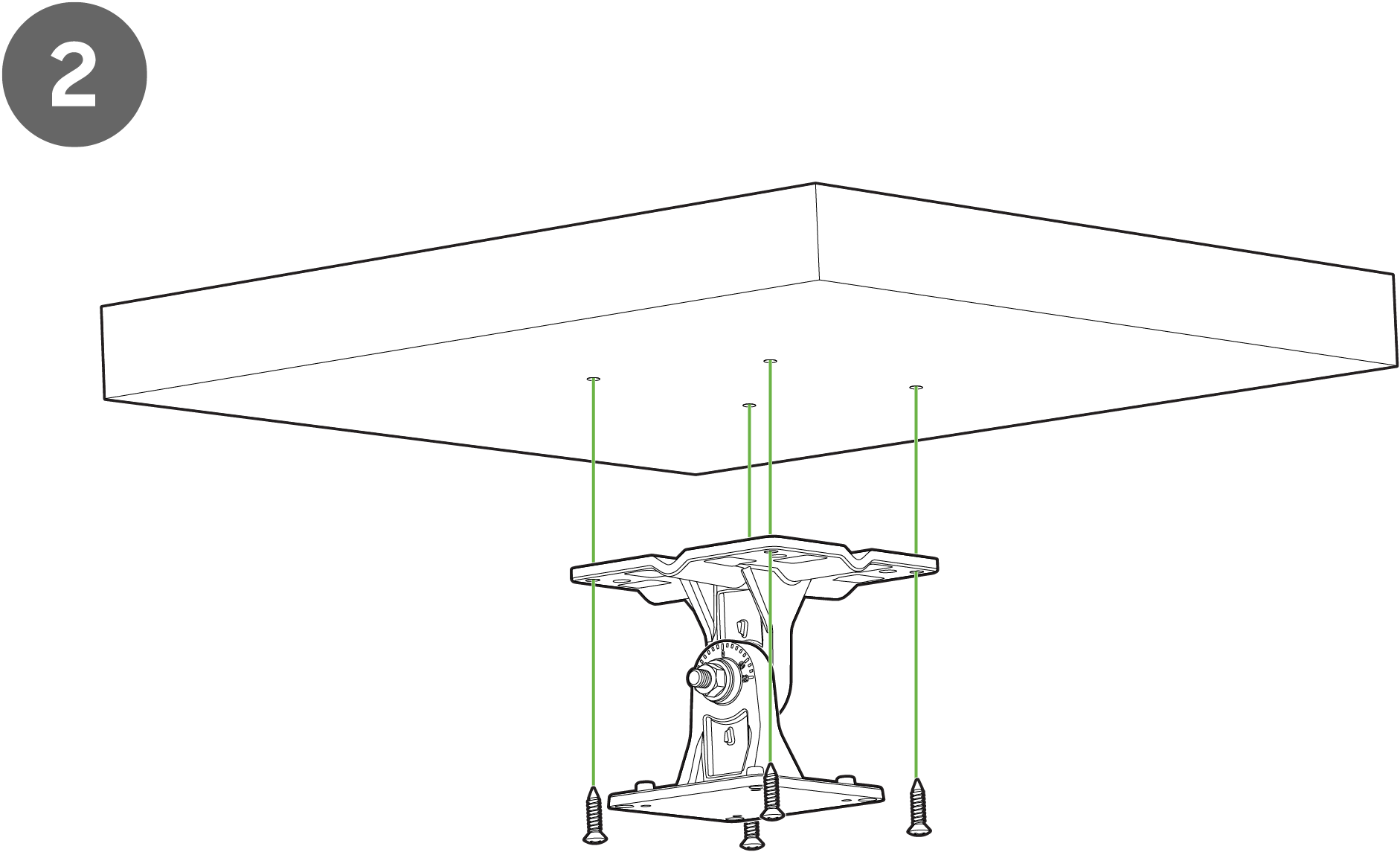  Image showing attachment of the mounting flange to the ceiling using four M6 screws through the holes in the bracket