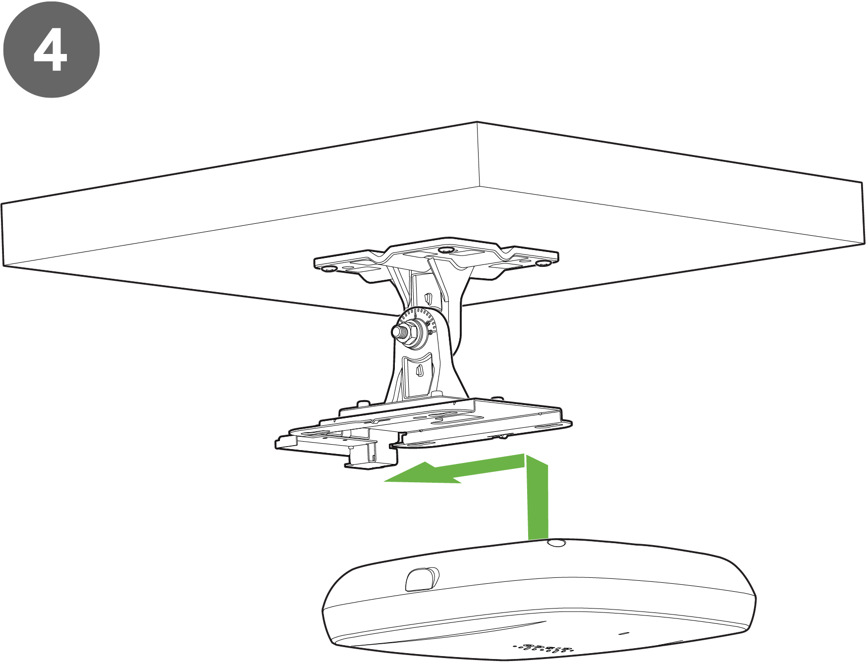 Image showing attachment of the AP to the AIR-AP-BRACKET-2 with an arrow suggesting direction 