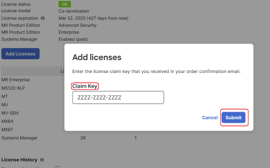 Add devices claim license key