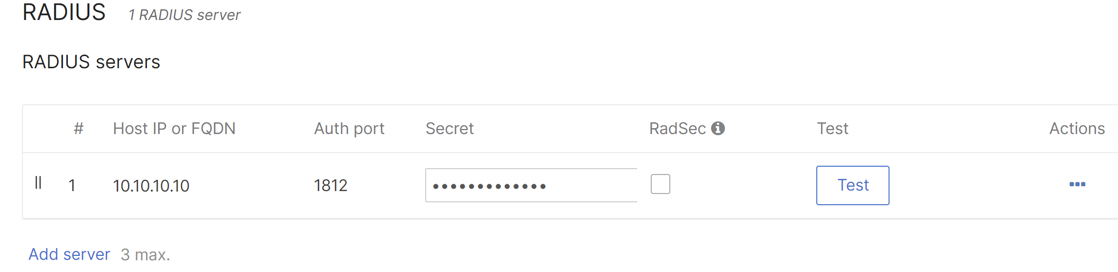 SSID RADIUS server configuration section
