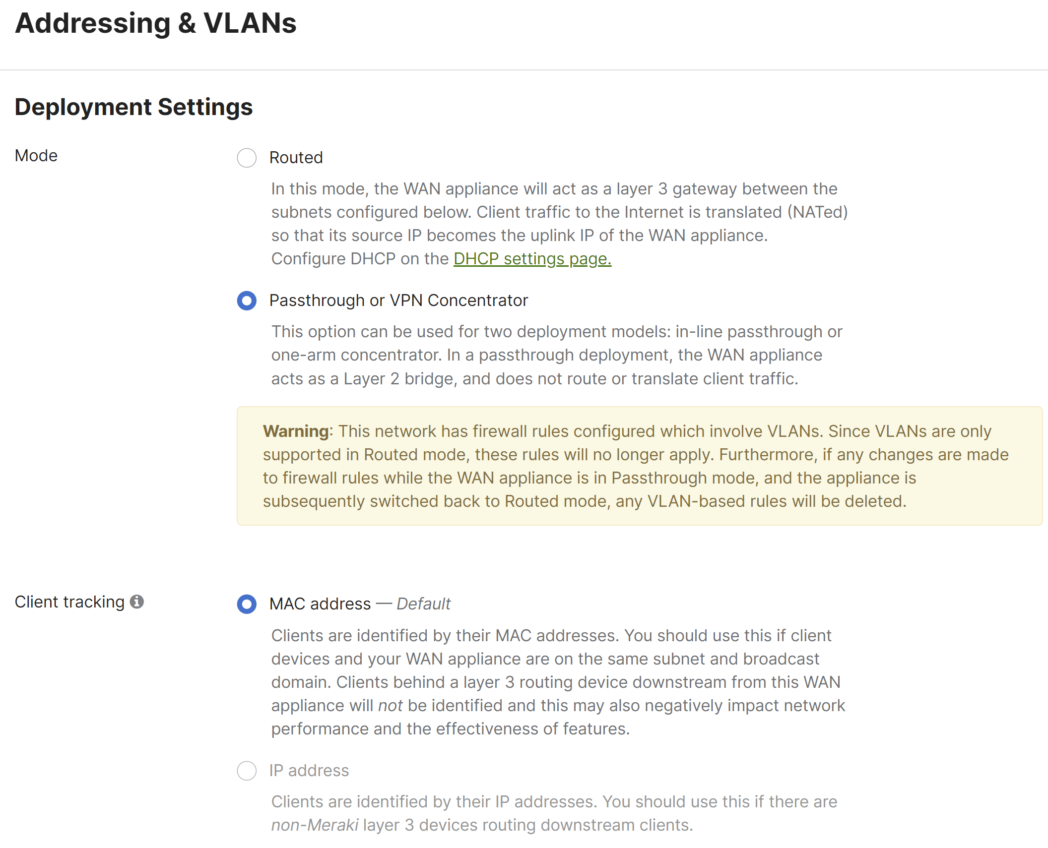 Addressing and VLANs Routed or Passthrough VPN concentrator Deployment Mode
