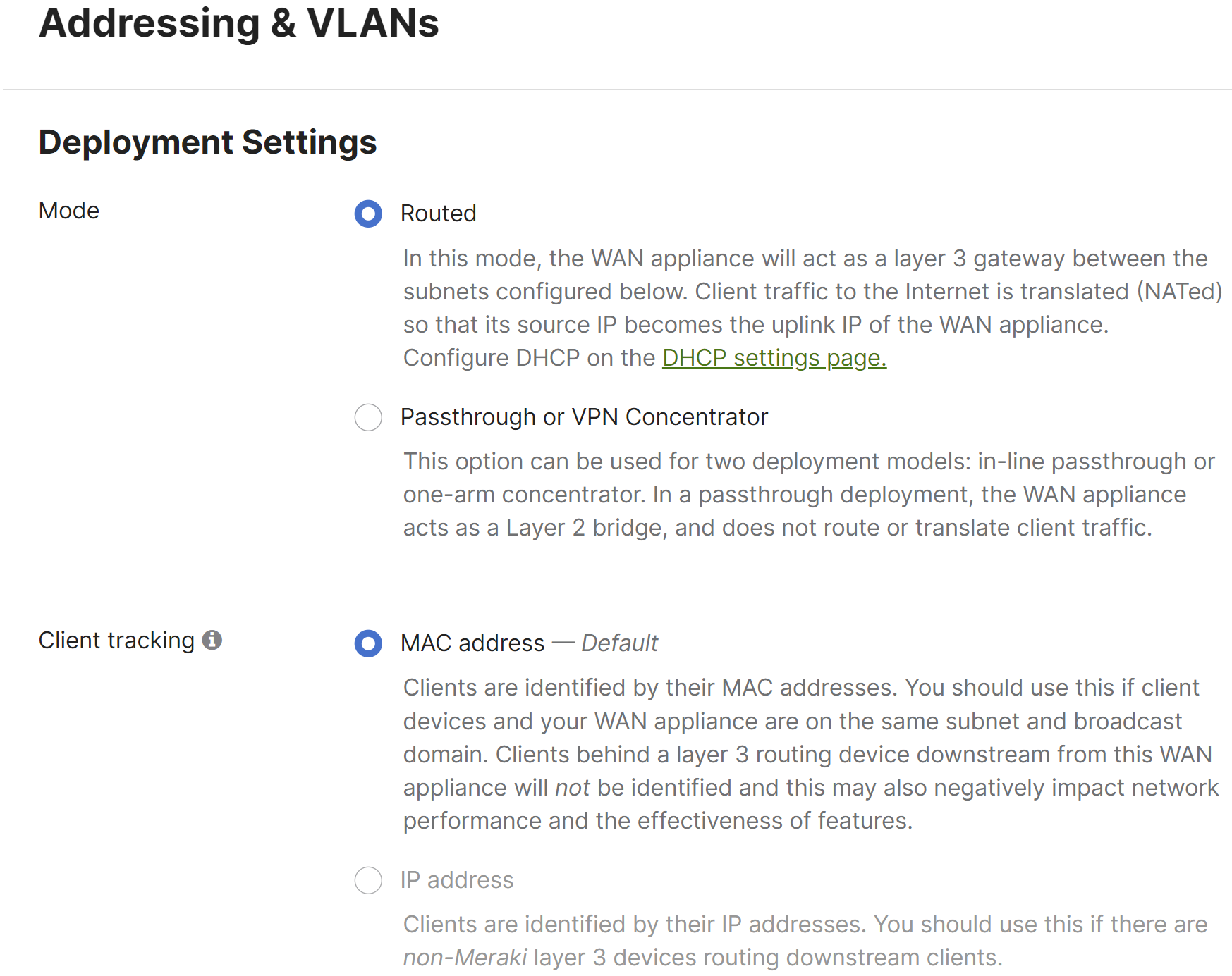 New UI Addressing and VLANs Routed Deployment mode