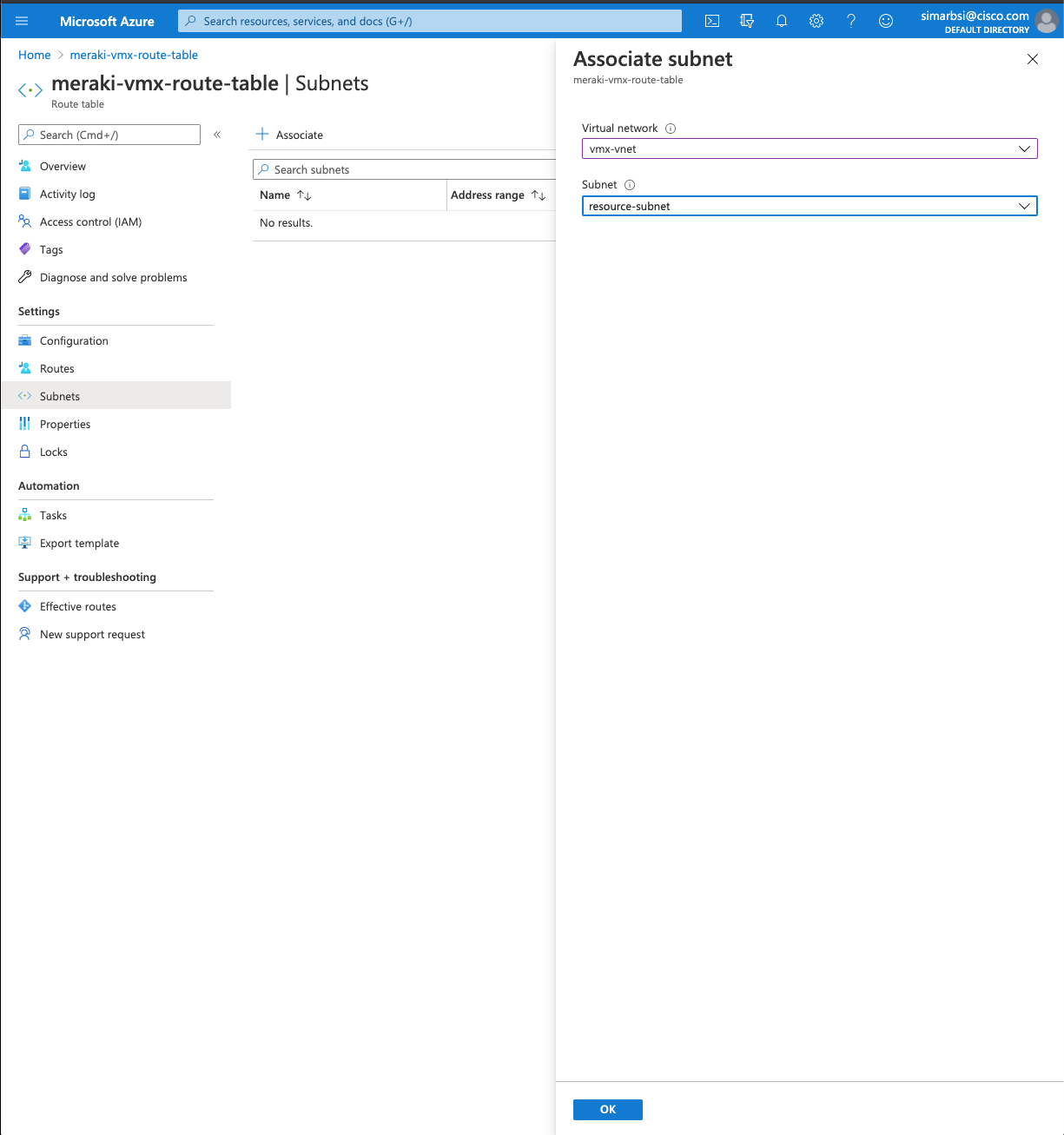 Associate Subnet To Route table in Azure