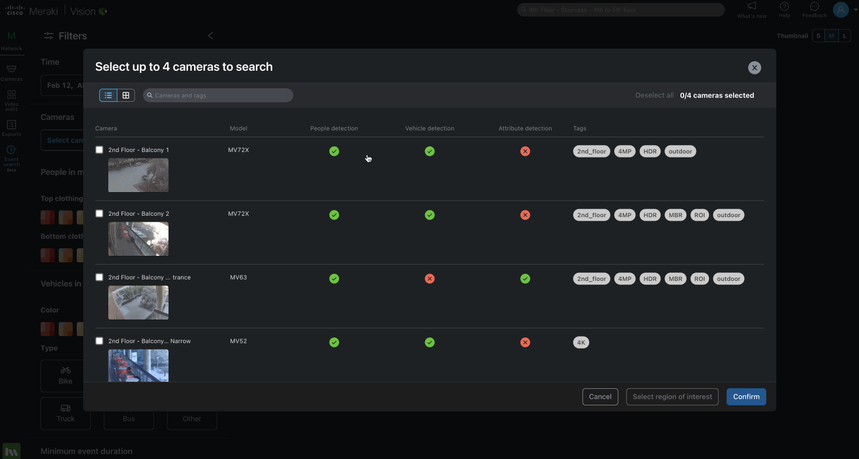 This GIF shows the motion search feature of the MV13 camera with date selection.