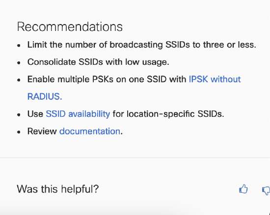 A list of recommendations to reduce broadcasting APs.