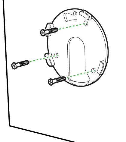 The image shows how to mount the base plate on any surface or on top of a mounting accessory for proper installation.