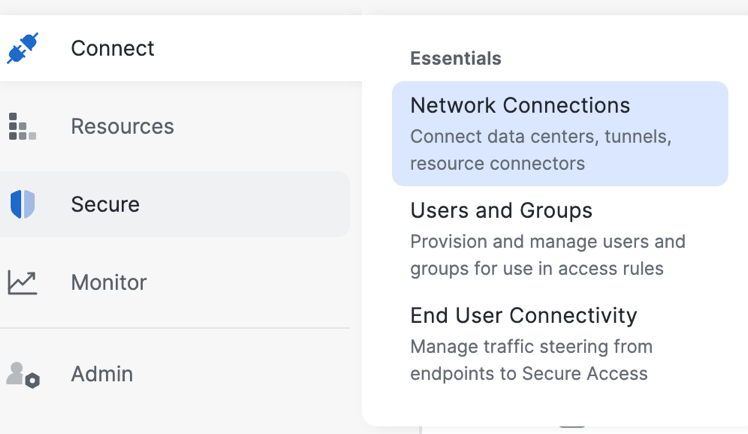 Network connections Menu