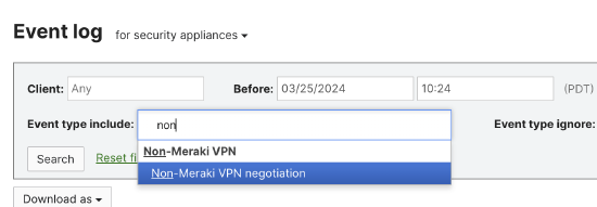 Non Meraki VPN Eventlog