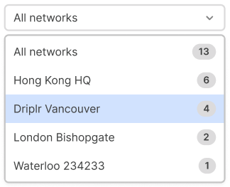 This network filter allows administrators to view alerts of a single network or all networks
