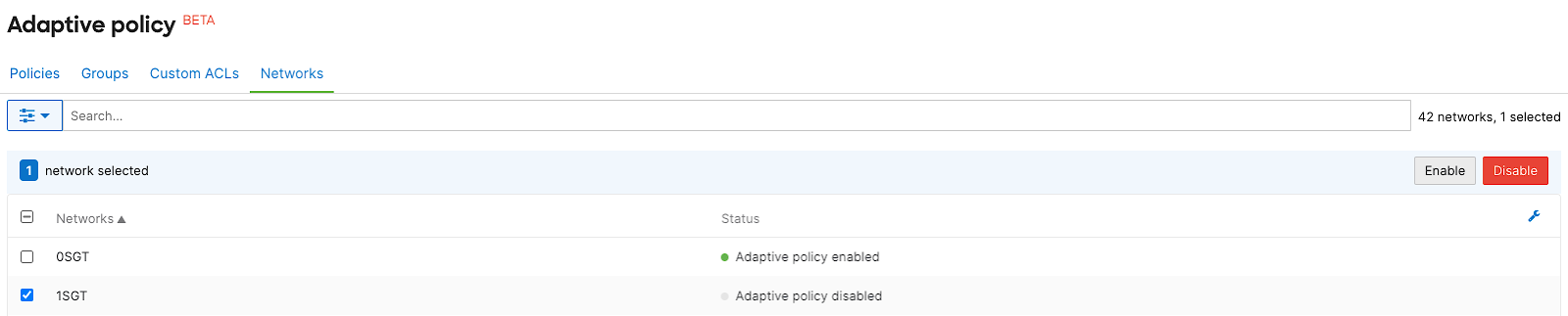 Adaptive policy network menu option.
