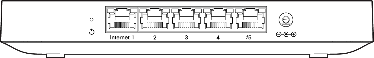 Drawing of the Z4 back panel showing the reset button, ethernet ports, and power connector from left to right.