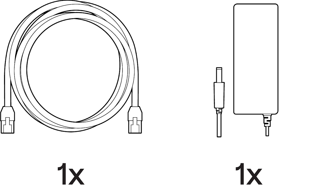 Accessories included with the Z4C. One RJ45 ethernet cable and one wall power connector.