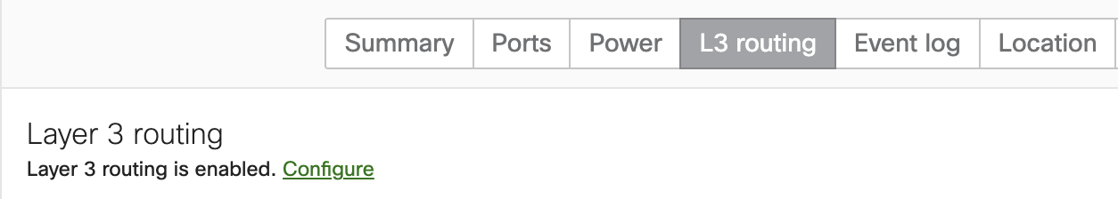 Switch summary Layer3 interface tab showing L3 routing is enabled for the particular switch