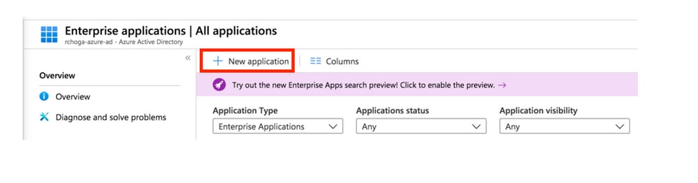 Menu option to add a new application within Enterprise applications.